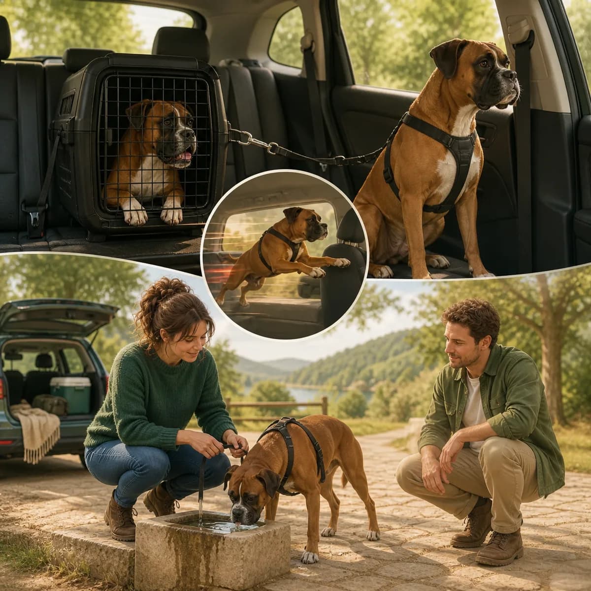 Illustration éditoriale originale créée pour l’article « Voyager en voiture avec son chien »