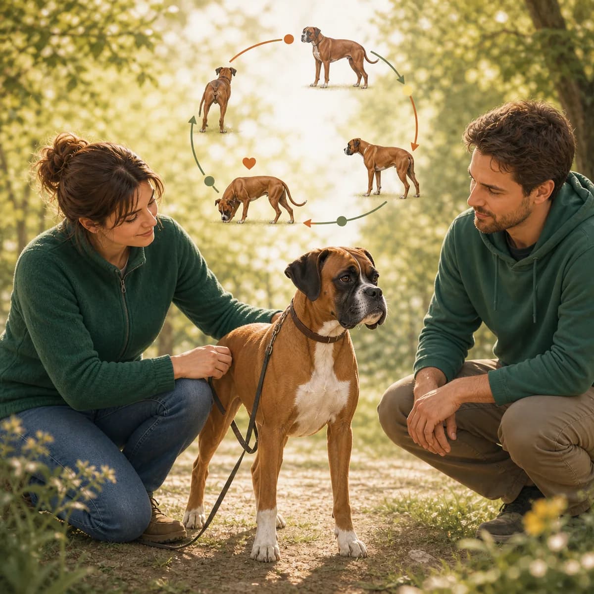 Illustration éditoriale originale créée pour l’article « Les chaleurs de la chienne : ce qui se passe »