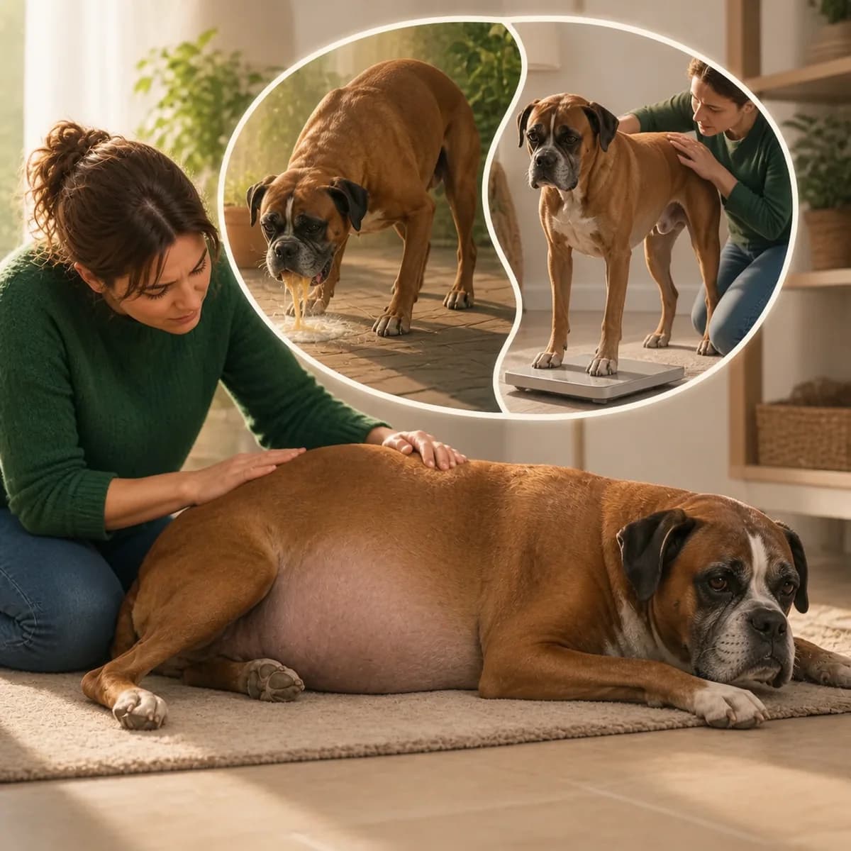 Illustration éditoriale originale créée pour l’article « Mon chien a le ventre gonflé »