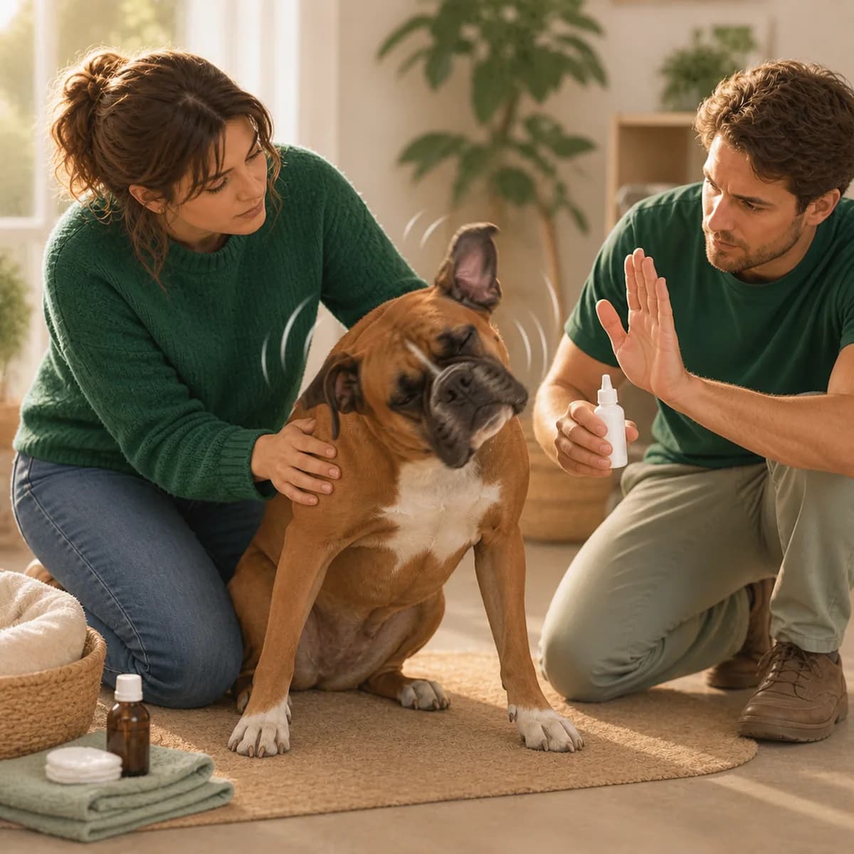 Illustration éditoriale originale créée pour l’article « Mon chien secoue la tête »