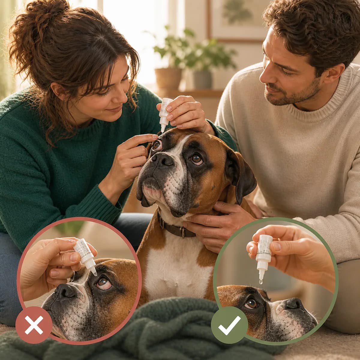 Illustration éditoriale originale créée pour l’article « Mettre un collyre à son chien »