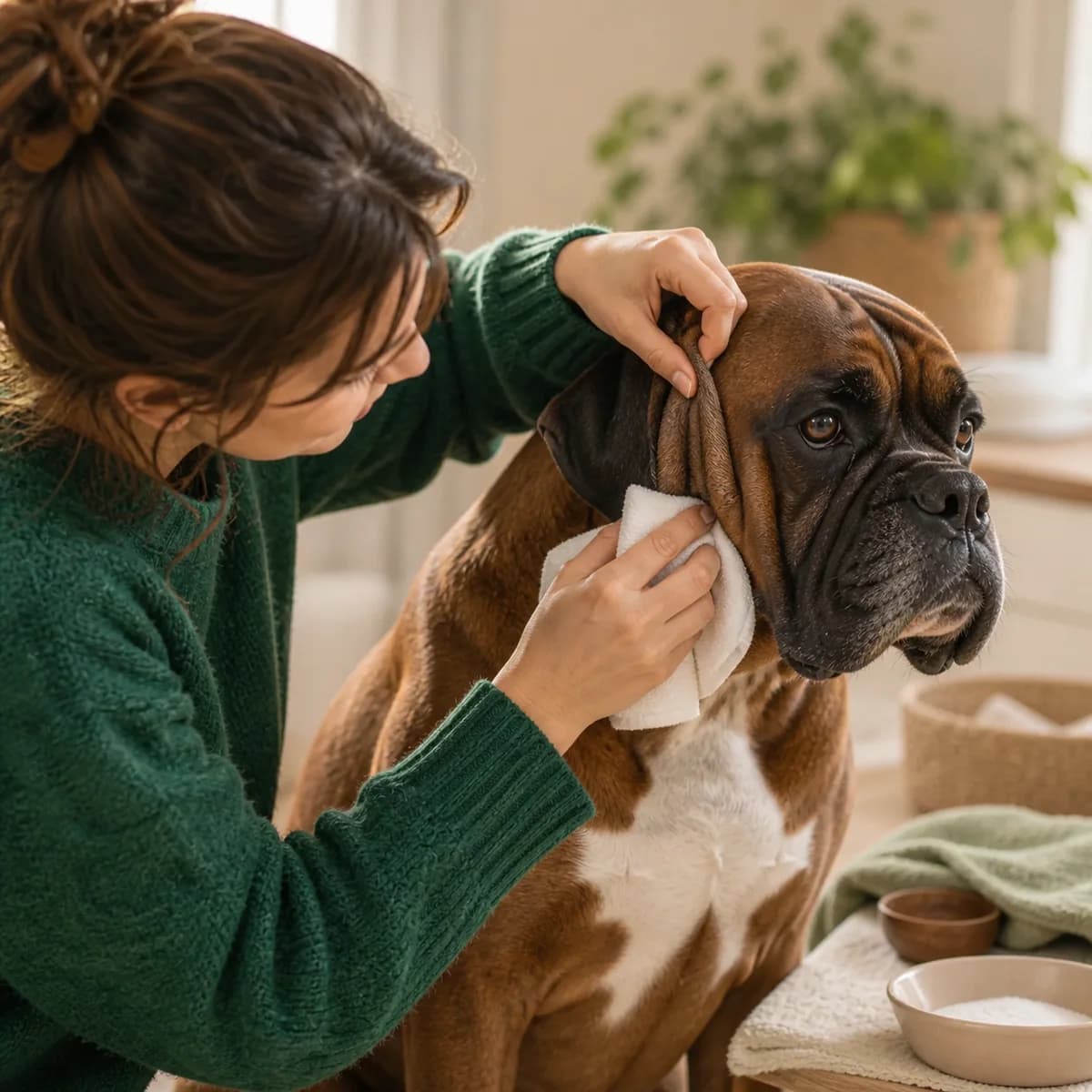 Illustration éditoriale originale créée pour l’article « Nettoyer les plis de son chien »