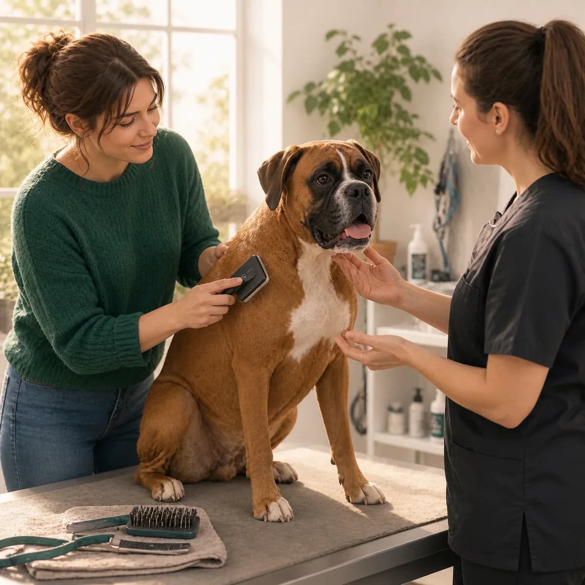 Illustration éditoriale originale créée pour l’article « Préparer son chien à un rendez-vous de toilettage »