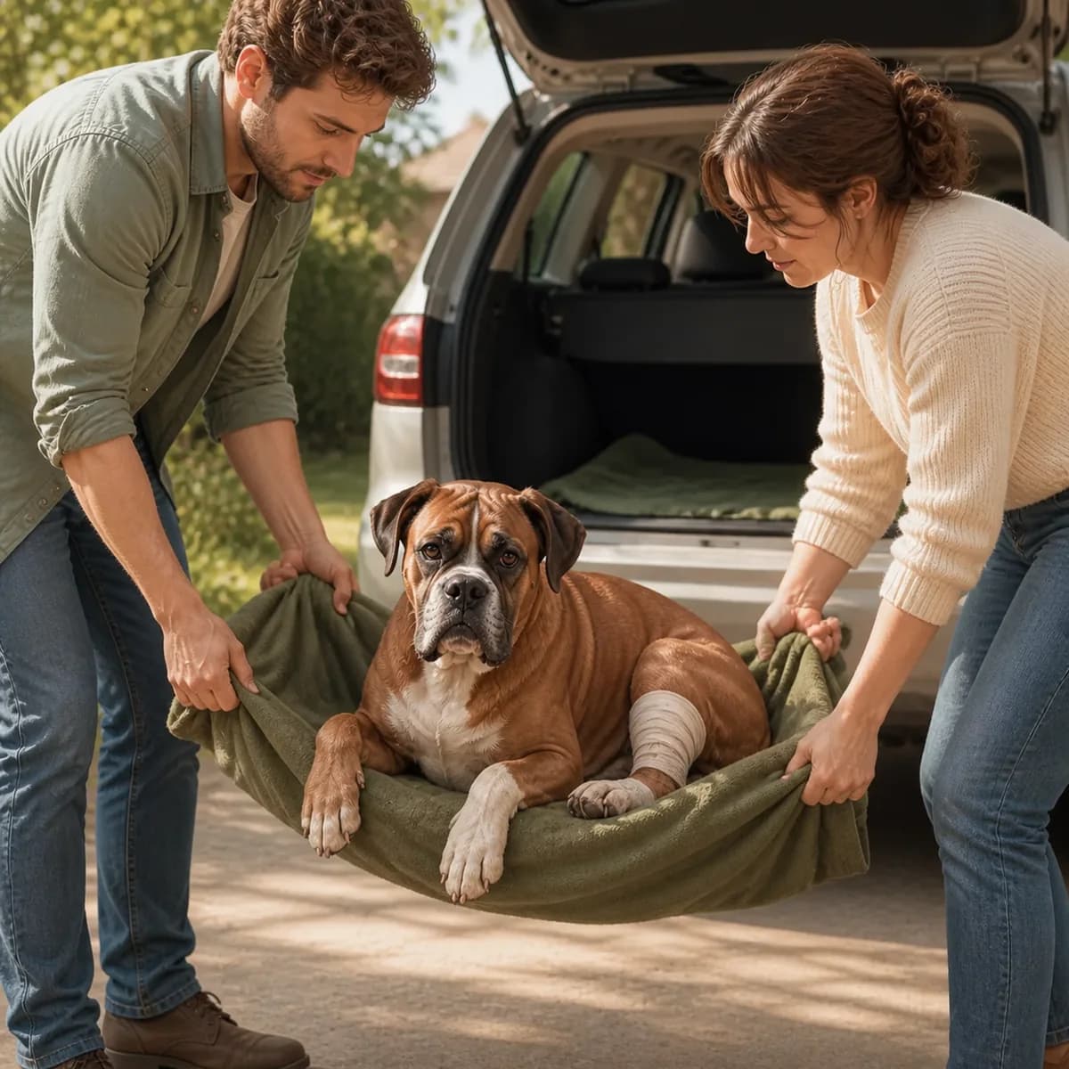 Illustration éditoriale originale créée pour l’article « Transporter un chien blessé »