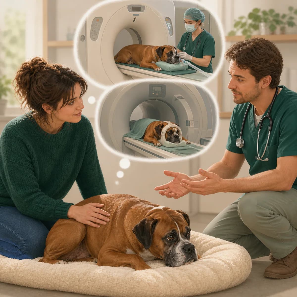 Illustration éditoriale originale créée pour l’article « Le scanner et l’IRM chez le chien »
