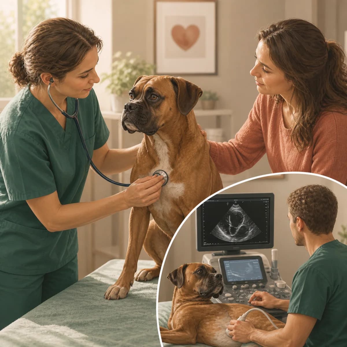 Illustration éditoriale originale créée pour l’article « Les examens du cœur chez le chien »