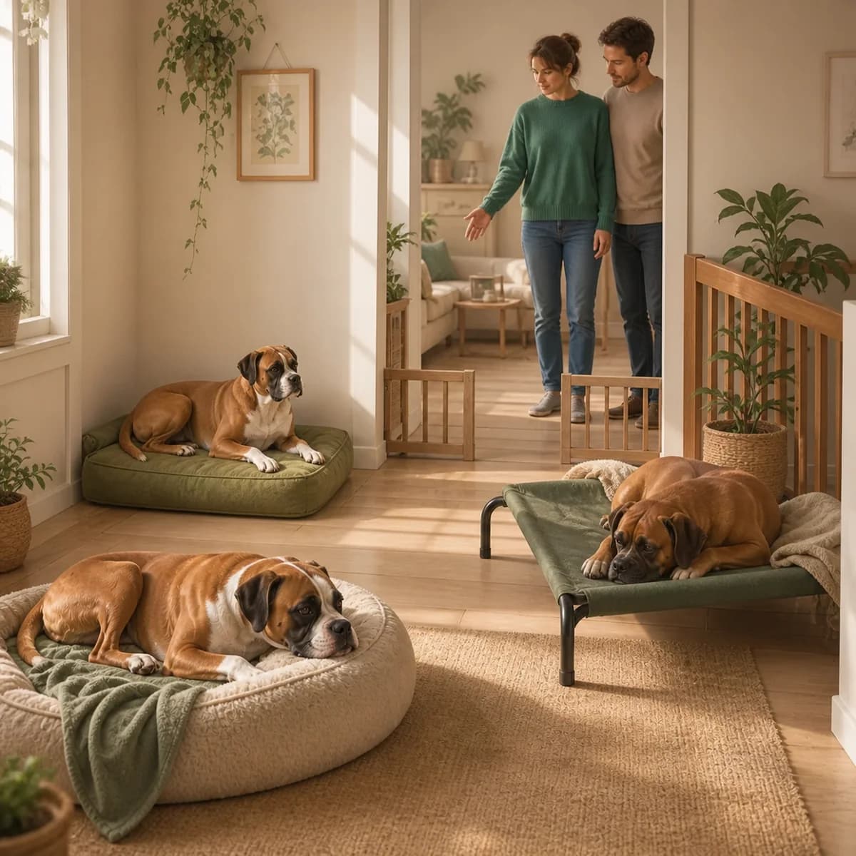 Illustration éditoriale originale créée pour l’article « Organiser la maison pour plusieurs chiens »