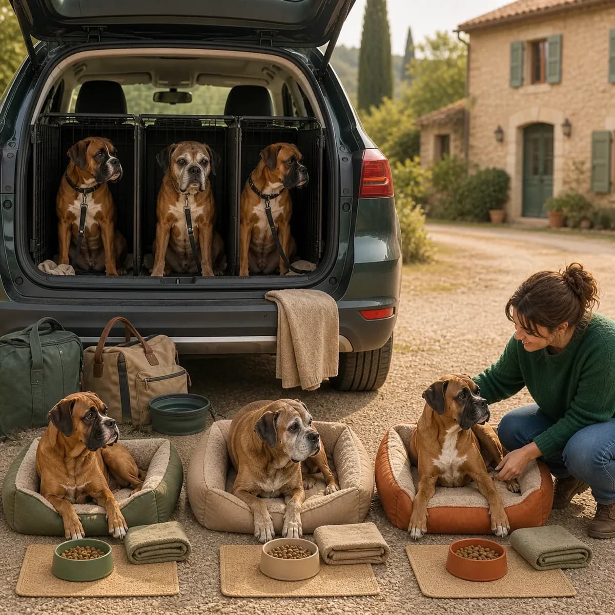 Illustration éditoriale originale créée pour l’article « Partir en vacances avec plusieurs chiens »