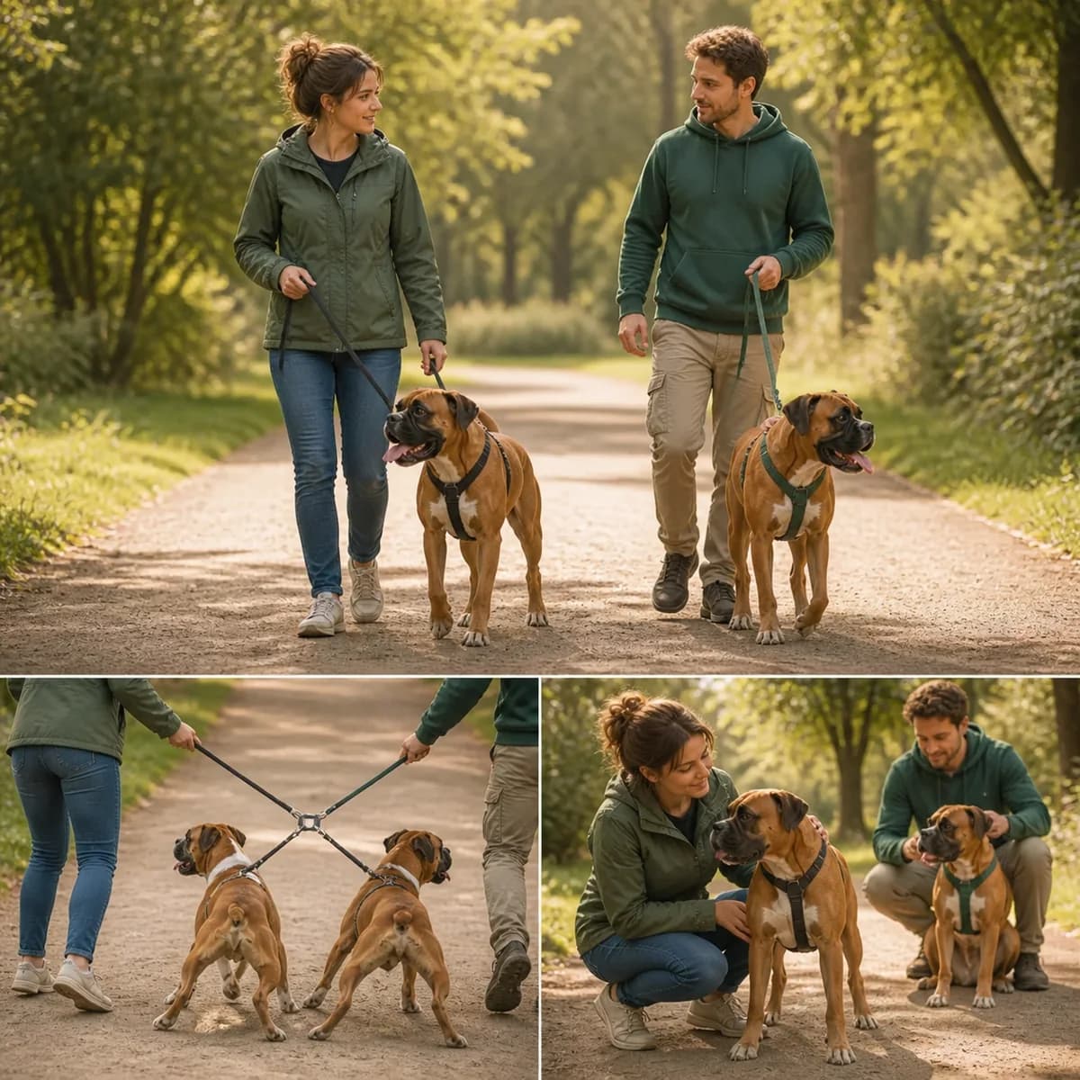 Illustration éditoriale originale créée pour l’article « Promener deux chiens en même temps »