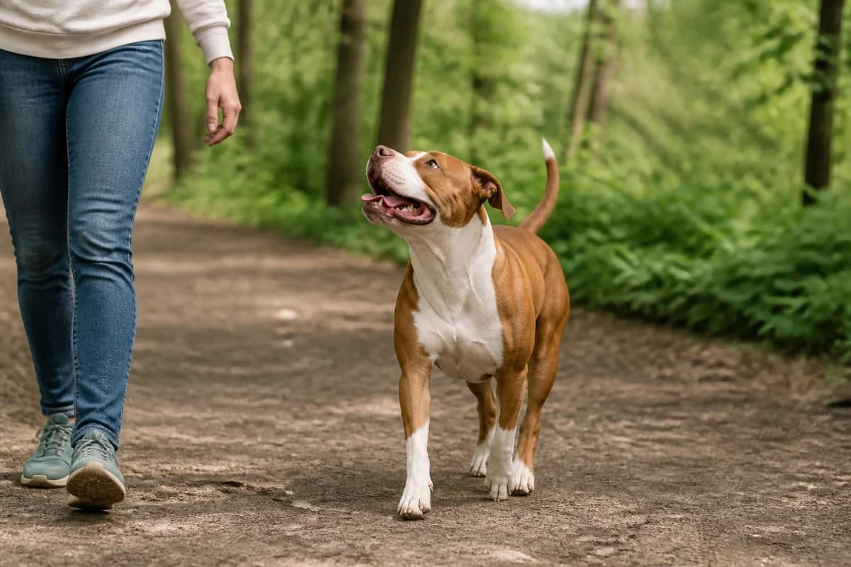 American staffordshire terrier observé pendant une sortie adaptée à son gabarit