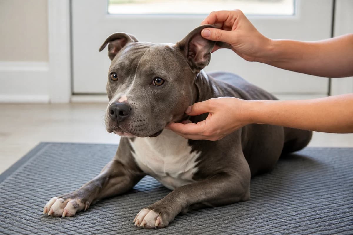 Portrait rapproché d’un american staffordshire terrier pour illustrer le pelage et les soins courants