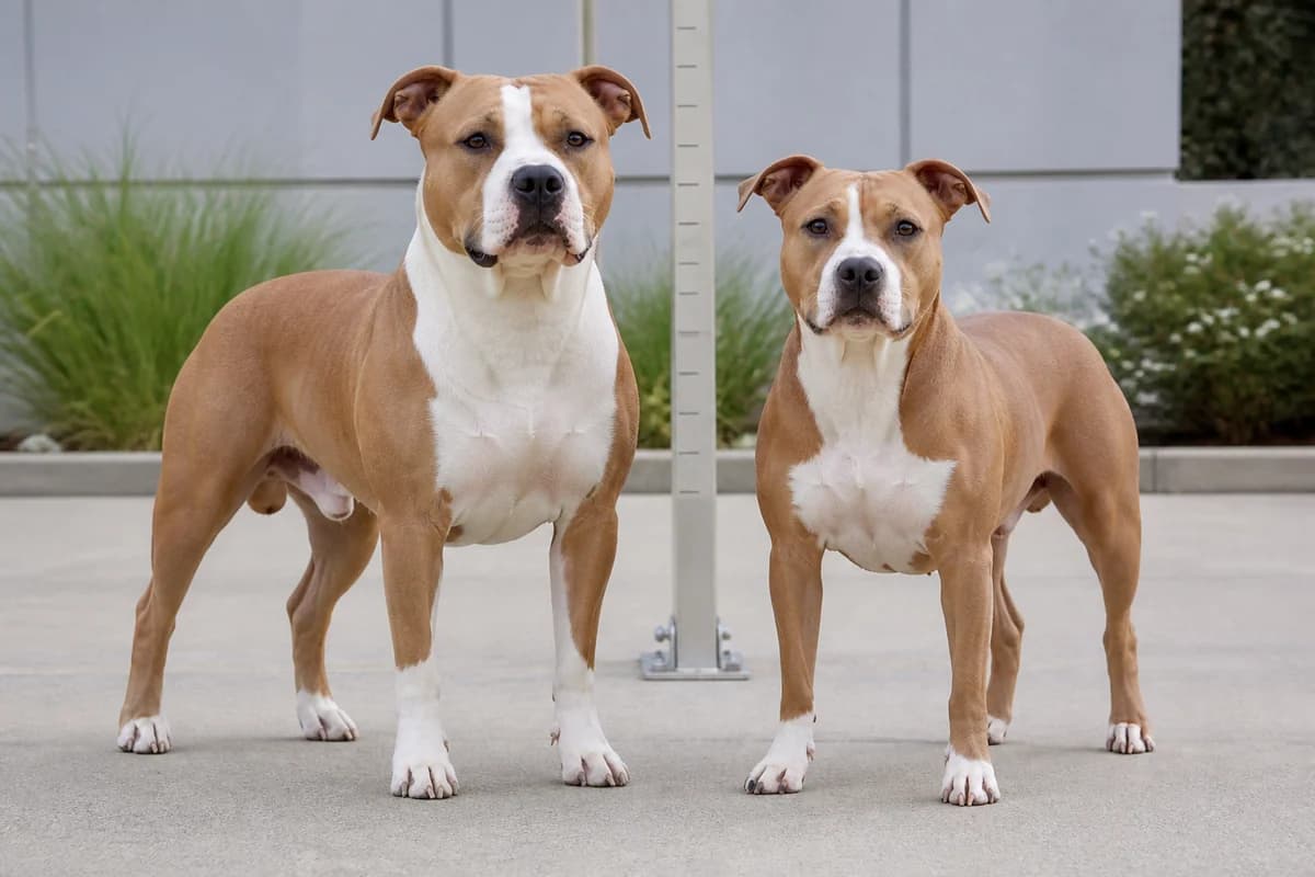 American staffordshire terrier adulte, vue de la silhouette et du gabarit