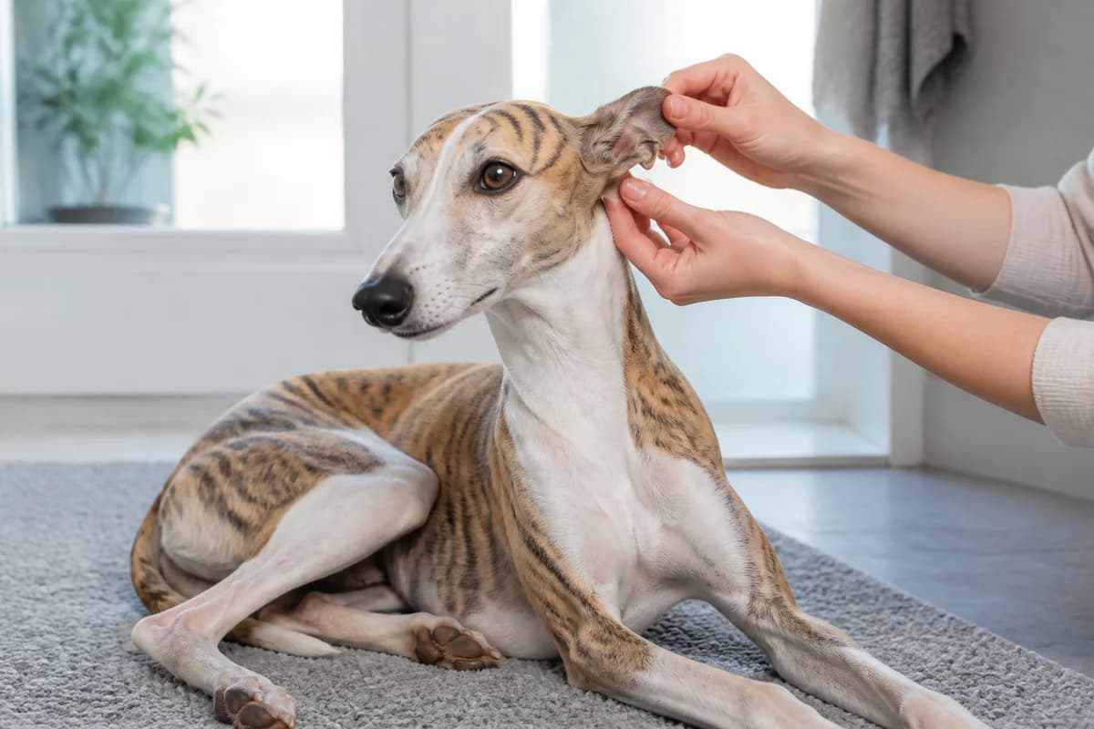Portrait rapproché d’un whippet pour illustrer le pelage et les soins courants