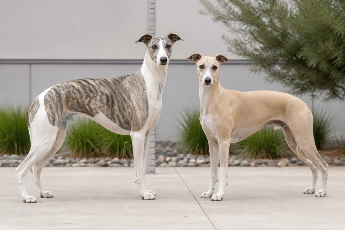 Whippet adulte, vue de la silhouette et du gabarit